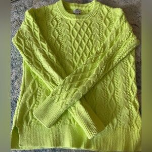 J. Crew Women's Vibrant Lime Cable Knit Sweater